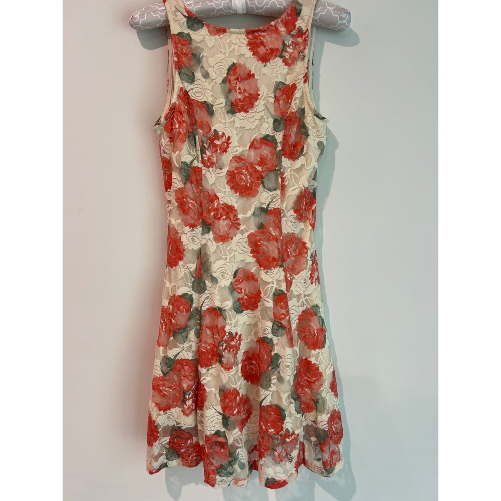 Sequin Hearts Women's Orangy Rose Floral Lace Fit & Flare Dress V-Back Size 7‎